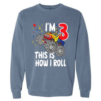  3 Year Old 3rd Birthday Boy Monster Truck Car Garment-Dyed Sweatshirt