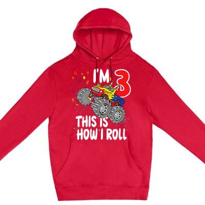  3 Year Old 3rd Birthday Boy Monster Truck Car Premium Pullover Hoodie