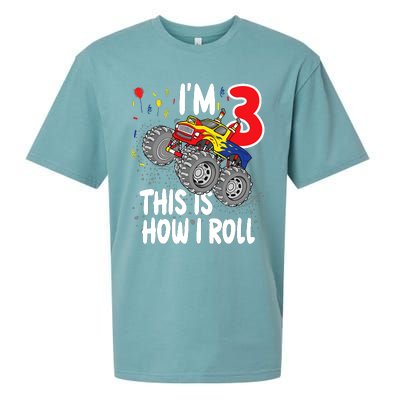  3 Year Old 3rd Birthday Boy Monster Truck Car Sueded Cloud Jersey T-Shirt