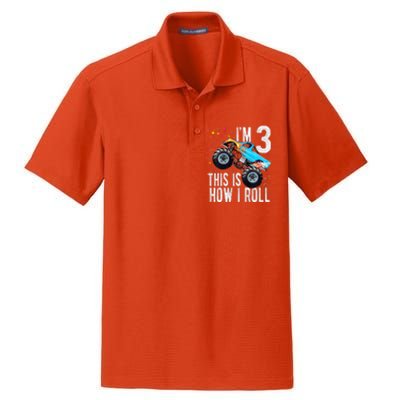 3 Year Old 3rd Birthday Boy Monster Truck Car Dry Zone Grid Polo