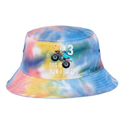 3 Year Old 3rd Birthday Boy Monster Truck Car Tie Dye Newport Bucket Hat