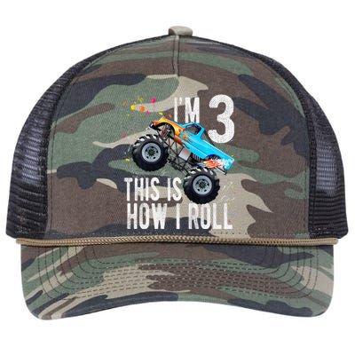 3 Year Old 3rd Birthday Boy Monster Truck Car Retro Rope Trucker Hat Cap