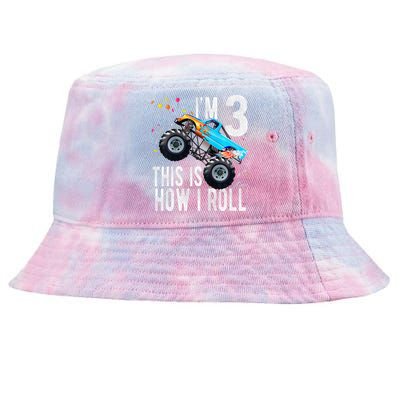 3 Year Old 3rd Birthday Boy Monster Truck Car Tie-Dyed Bucket Hat