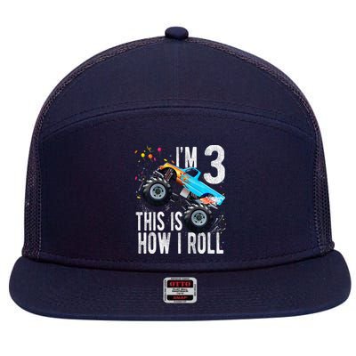 3 Year Old 3rd Birthday Boy Monster Truck Car 7 Panel Mesh Trucker Snapback Hat