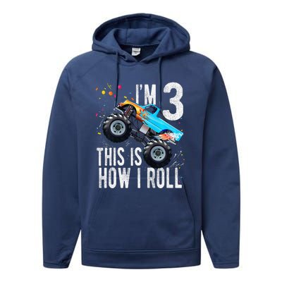 3 Year Old 3rd Birthday Boy Monster Truck Car Performance Fleece Hoodie