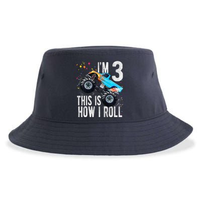 3 Year Old 3rd Birthday Boy Monster Truck Car Sustainable Bucket Hat