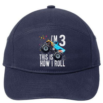 3 Year Old 3rd Birthday Boy Monster Truck Car 7-Panel Snapback Hat