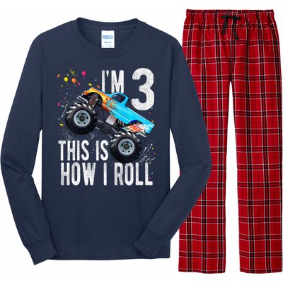 3 Year Old 3rd Birthday Boy Monster Truck Car Long Sleeve Pajama Set