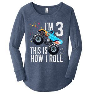 3 Year Old 3rd Birthday Boy Monster Truck Car Women's Perfect Tri Tunic Long Sleeve Shirt