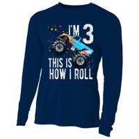 3 Year Old 3rd Birthday Boy Monster Truck Car Cooling Performance Long Sleeve Crew