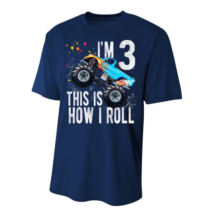 3 Year Old 3rd Birthday Boy Monster Truck Car Performance Sprint T-Shirt