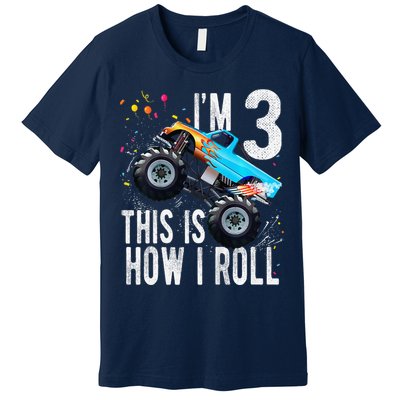 3 Year Old 3rd Birthday Boy Monster Truck Car Premium T-Shirt