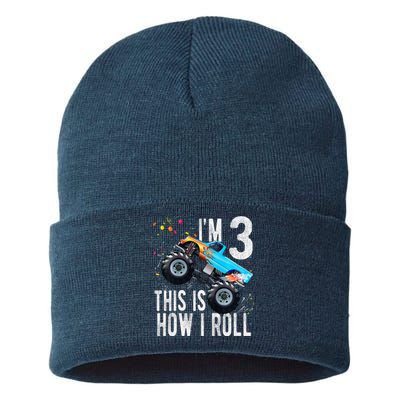 3 Year Old 3rd Birthday Boy Monster Truck Car Sustainable Knit Beanie