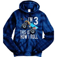 3 Year Old 3rd Birthday Boy Monster Truck Car Tie Dye Hoodie