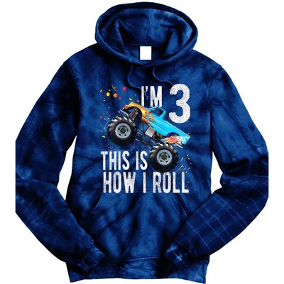 3 Year Old 3rd Birthday Boy Monster Truck Car Tie Dye Hoodie