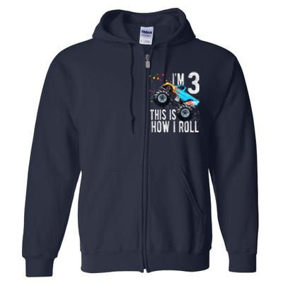 3 Year Old 3rd Birthday Boy Monster Truck Car Full Zip Hoodie