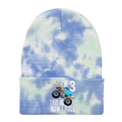 3 Year Old 3rd Birthday Boy Monster Truck Car Tie Dye 12in Knit Beanie