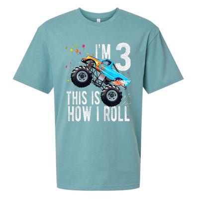 3 Year Old 3rd Birthday Boy Monster Truck Car Sueded Cloud Jersey T-Shirt