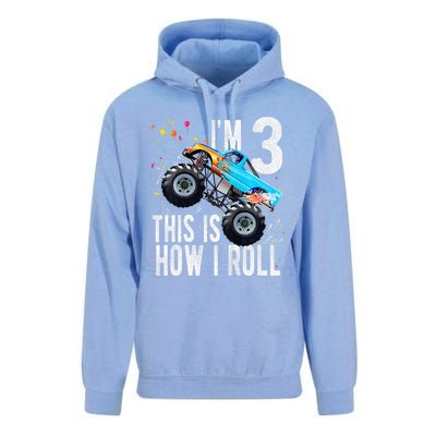 3 Year Old 3rd Birthday Boy Monster Truck Car Unisex Surf Hoodie