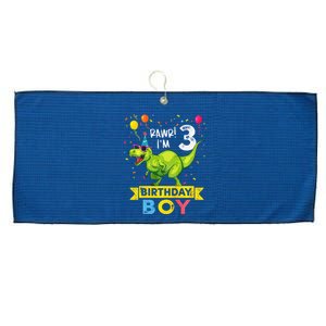 3 Year Old 3rd Birthday Boy T Rex Dinosaur Large Microfiber Waffle Golf Towel