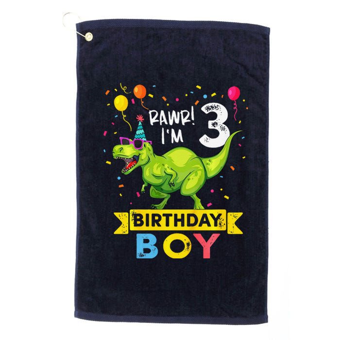 3 Year Old 3rd Birthday Boy T Rex Dinosaur Platinum Collection Golf Towel