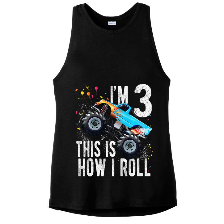 3 Year Old 3rd Birthday Boy Monster Truck Car Gift Ladies PosiCharge Tri-Blend Wicking Tank