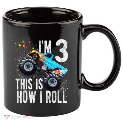 3 Year Old 3rd Birthday Boy Monster Truck Car Gift 11oz C Handle Ceramic Mug