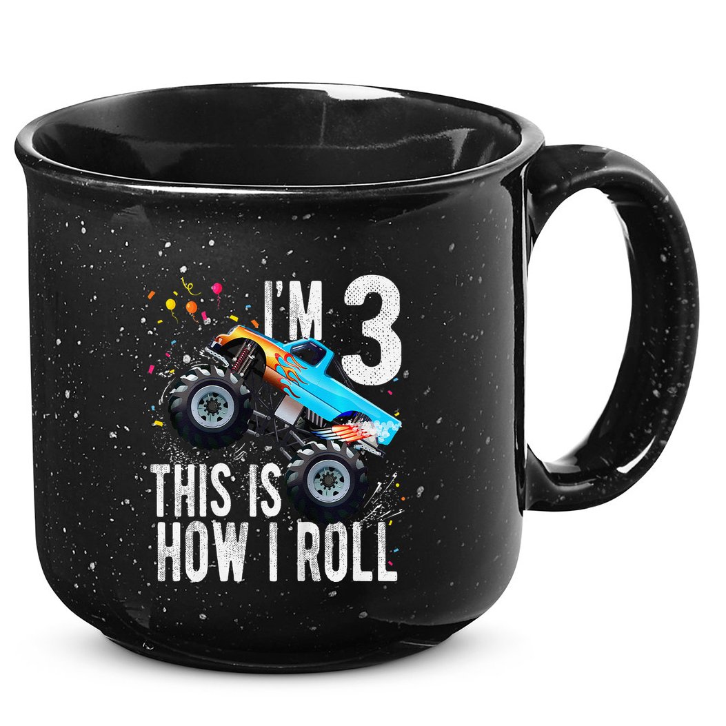 3 Year Old 3rd Birthday Boy Monster Truck Car Gift 15oz Campfire Ceramic Mug