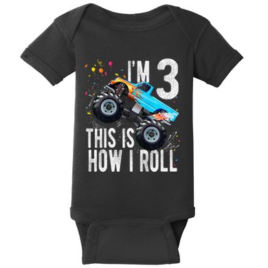 3 Year Old 3rd Birthday Boy Monster Truck Car Gift Baby Bodysuit