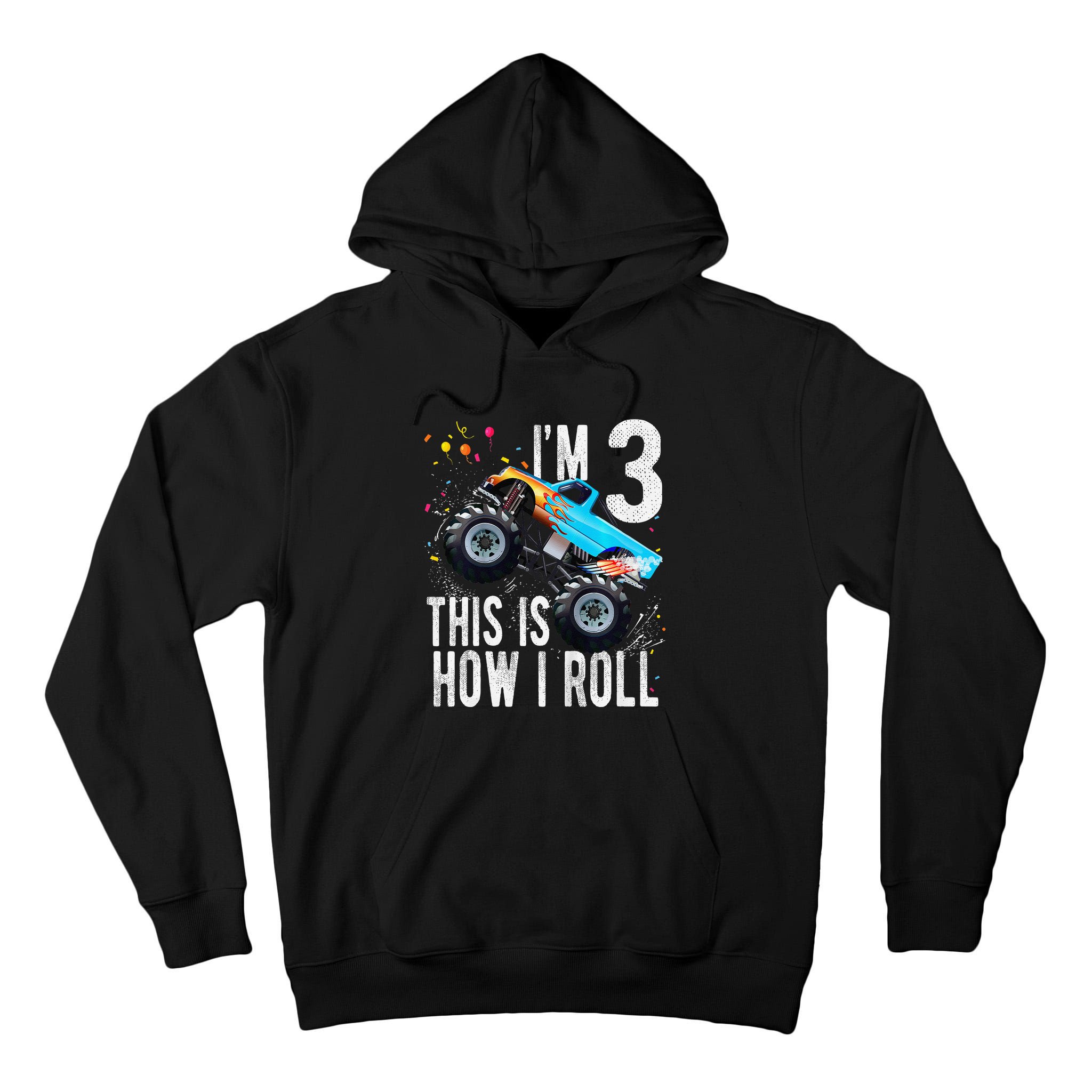 3 Year Old 3rd Birthday Boy Monster Truck Car Gift Tall Hoodie