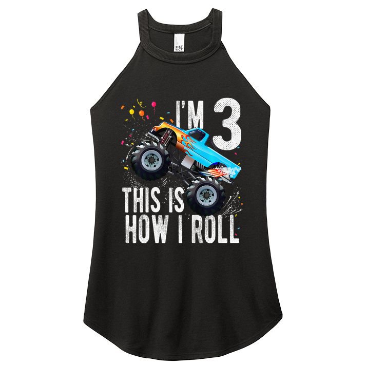 3 Year Old 3rd Birthday Boy Monster Truck Car Gift Women's Perfect Tri Rocker Tank