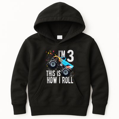 3 Year Old 3rd Birthday Boy Monster Truck Car Gift Kids Hoodie