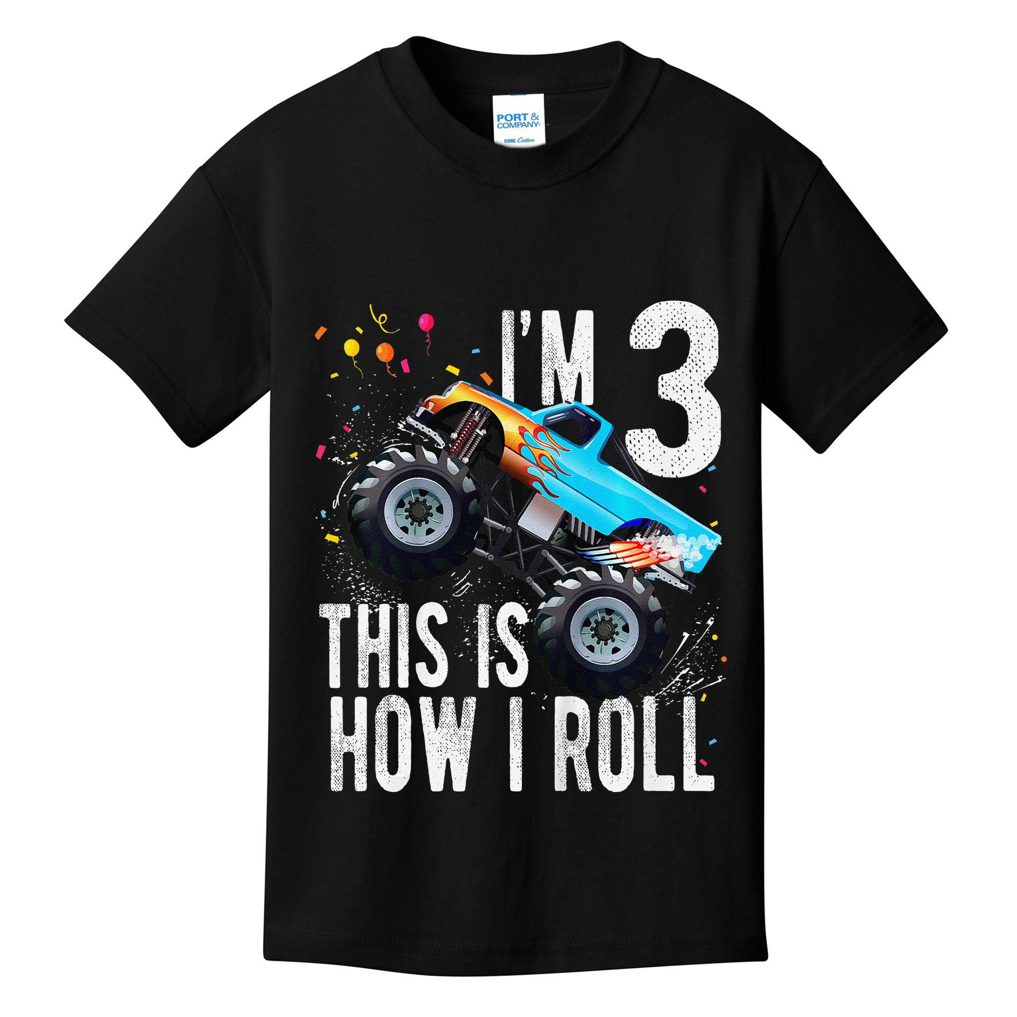 3 Year Old 3rd Birthday Boy Monster Truck Car Gift Kids T-Shirt