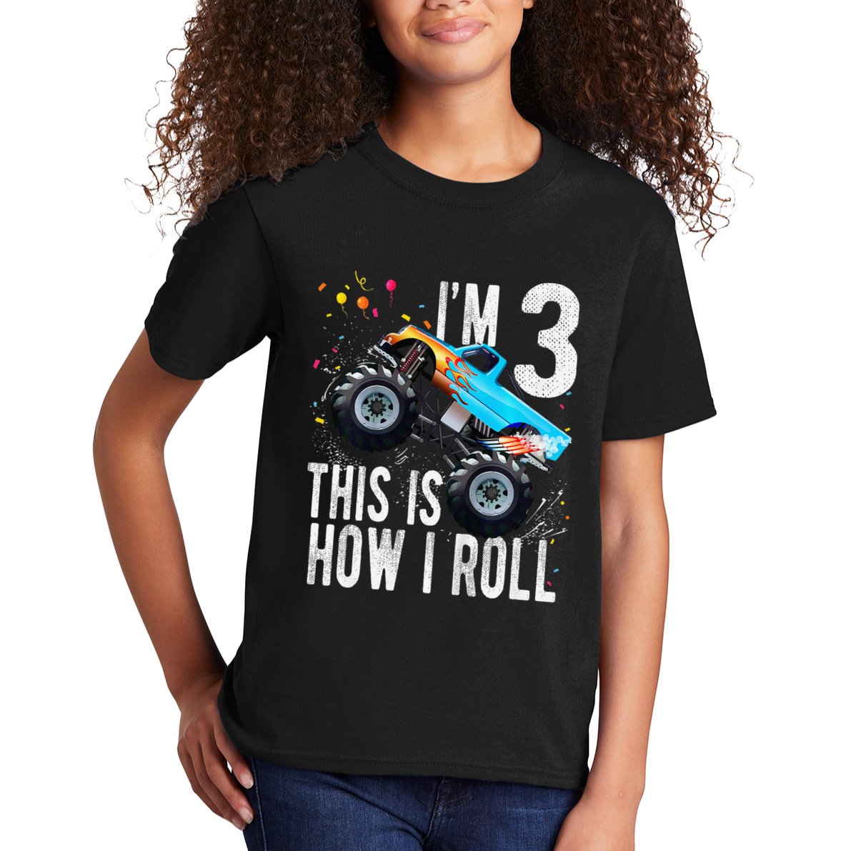 3 Year Old 3rd Birthday Boy Monster Truck Car Gift Kids T-Shirt