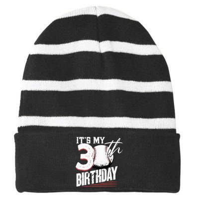 30 Years Old Vintage Baseball 30th Birthday Striped Beanie with Solid Band