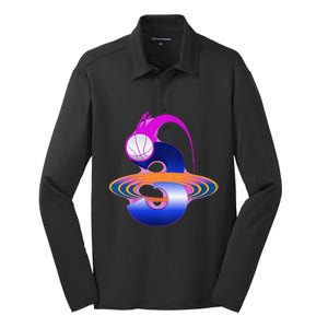 3 Year Old Space Basketball 3rd Birthday Party Theme Silk Touch Performance Long Sleeve Polo