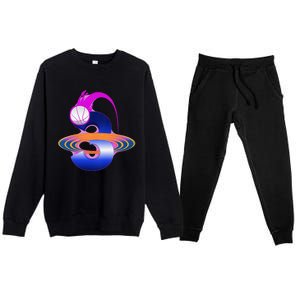 3 Year Old Space Basketball 3rd Birthday Party Theme Premium Crewneck Sweatsuit Set