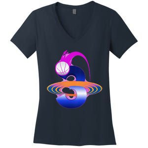 3 Year Old Space Basketball 3rd Birthday Party Theme Women's V-Neck T-Shirt