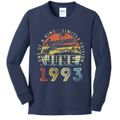 30 Year Old Awesome Since June 1993 30th Birthday (1) Kids Long Sleeve Shirt