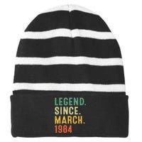 39 Years Old Gifts Awesome Since March 1984 39th Birthday Striped Beanie with Solid Band