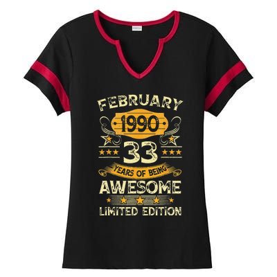 33 Years Old Gifts Vintage February 1990 33rd Birthday Ladies Halftime Notch Neck Tee