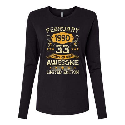 33 Years Old Gifts Vintage February 1990 33rd Birthday Womens Cotton Relaxed Long Sleeve T-Shirt