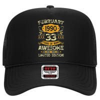 33 Years Old Gifts Vintage February 1990 33rd Birthday High Crown Mesh Back Trucker Hat