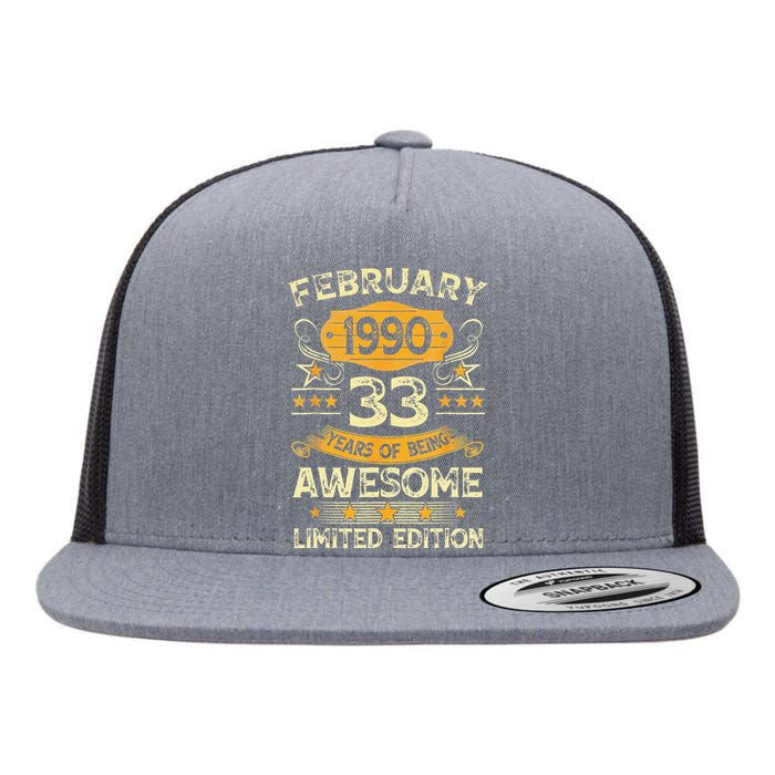 33 Years Old Gifts Vintage February 1990 33rd Birthday Flat Bill Trucker Hat