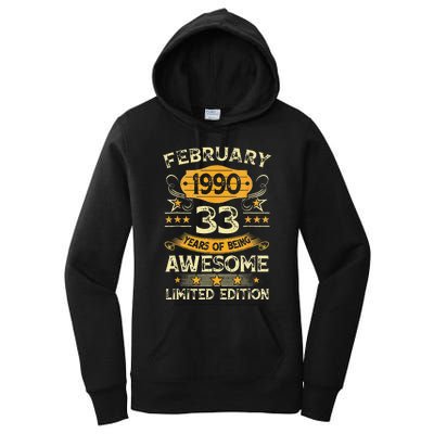 33 Years Old Gifts Vintage February 1990 33rd Birthday Women's Pullover Hoodie