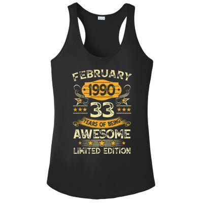 33 Years Old Gifts Vintage February 1990 33rd Birthday Ladies PosiCharge Competitor Racerback Tank