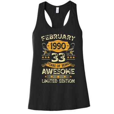 33 Years Old Gifts Vintage February 1990 33rd Birthday Women's Racerback Tank