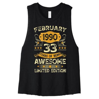 33 Years Old Gifts Vintage February 1990 33rd Birthday Women's Racerback Cropped Tank