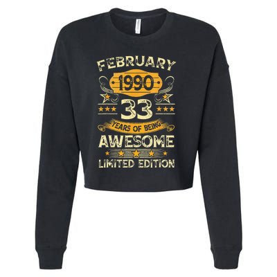 33 Years Old Gifts Vintage February 1990 33rd Birthday Cropped Pullover Crew