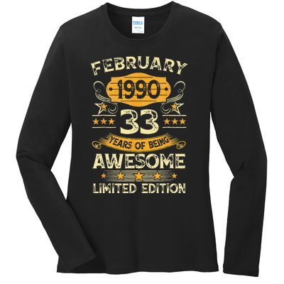 33 Years Old Gifts Vintage February 1990 33rd Birthday Ladies Long Sleeve Shirt